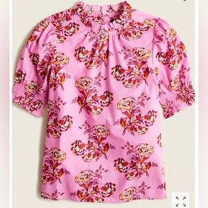 J crew Smocked puff sleeve top in marigold bouquets. Size Medium. New with tag.